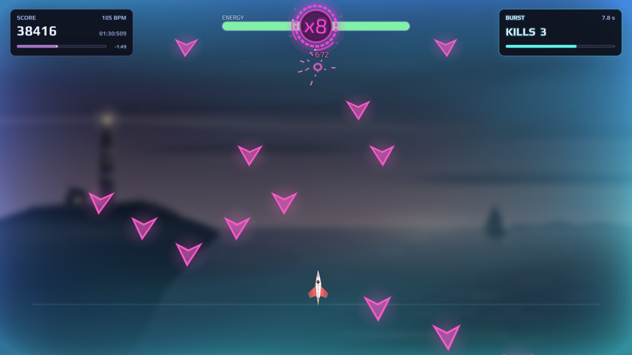 PERIHELIA screenshot: BURST: arcade shootout by the lighthouse