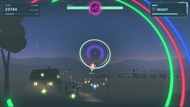 Fireworks over a village at night, BURST ready